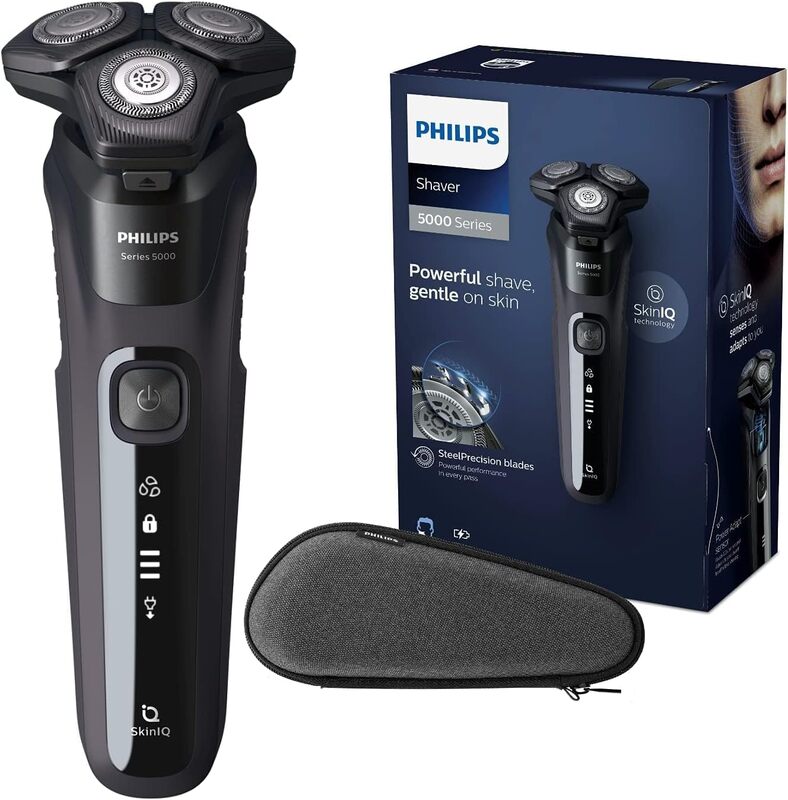 PHILIPS Shaver Series 5000 with Advanced SkinIQ, Wet & Dry Men's Electric Shaver with Integrated Pop-up Trimmer, 60 mins Run Time - S55881/10, Deep Black